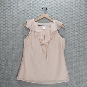 Loft Blush Pink Feminine Tank with Cascading Ruffle Collar-Sz S
